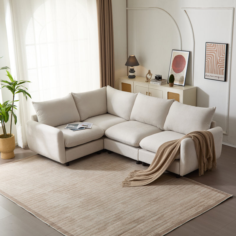 Ryder Modular Sectional Sofa, 34" H x 99.5" W x 69" D, White Polyester Blend