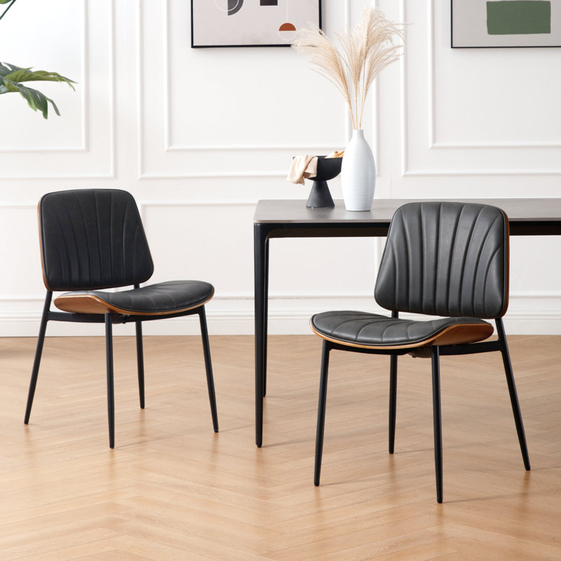 Maelynn Modern Faux Leather Dining chairs Upholstered Dining chairs with Metal Legs, Dark Grey
