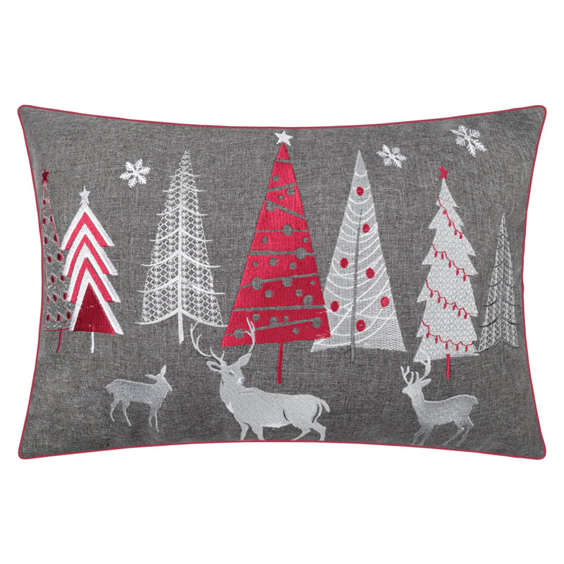 Embroidered Pillow Cover, Gray/Red