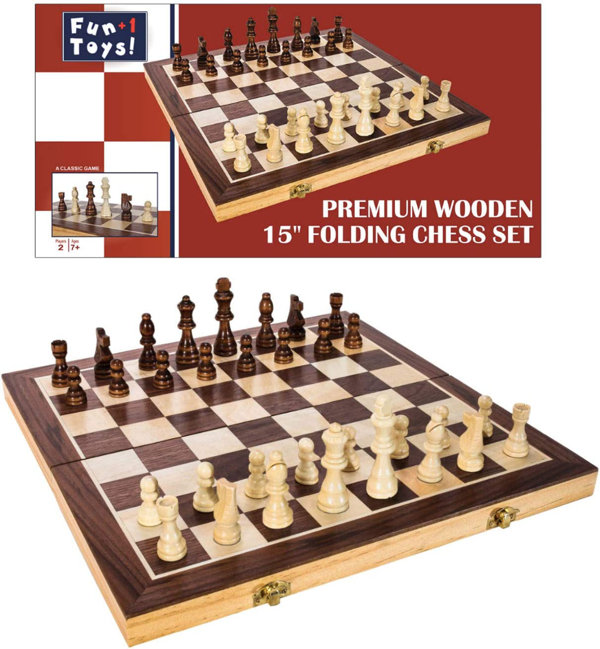 Walnut Chess Set 15'' x 15'' with Felted Game Board Interior for Storage  Chess Game for Child & Adult, 2 players