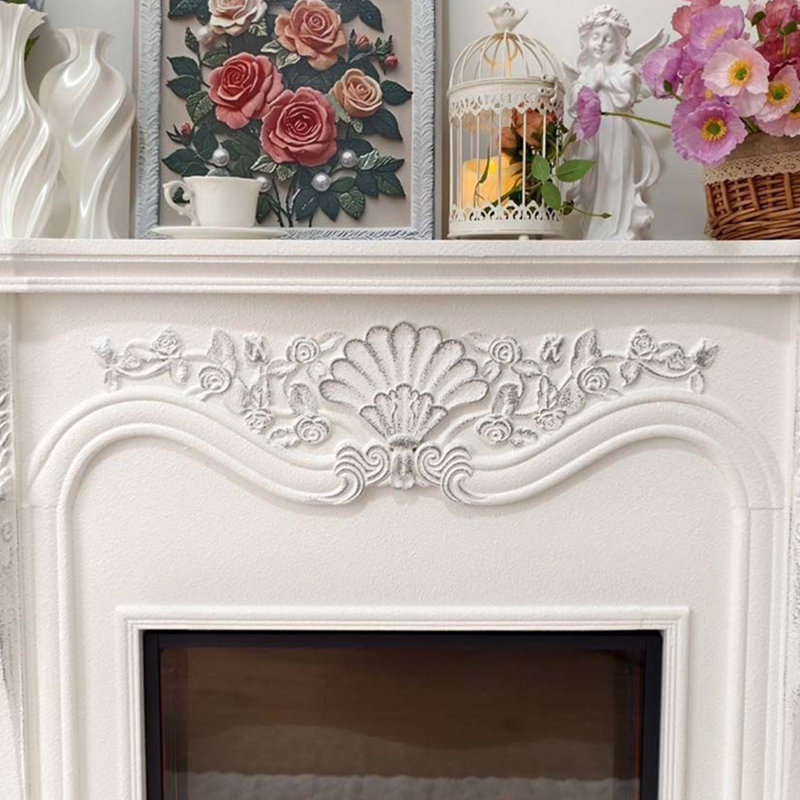 White Solid Wood Electric Fireplace