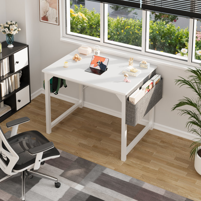 Bureau d'écriture en métal, Blanc, H 29,8 po x l 32 po x P 19,7 po