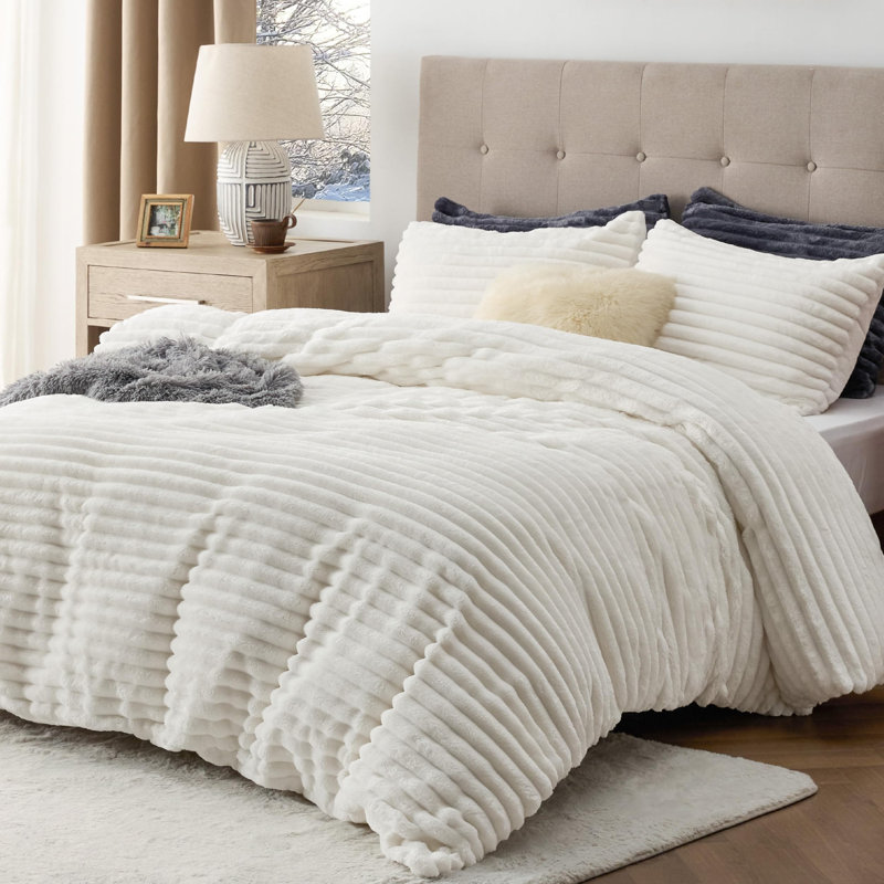 Ensemble de housse de couette Litsure, Housse de couette pour très grand lit et 2 taies , Coconut White