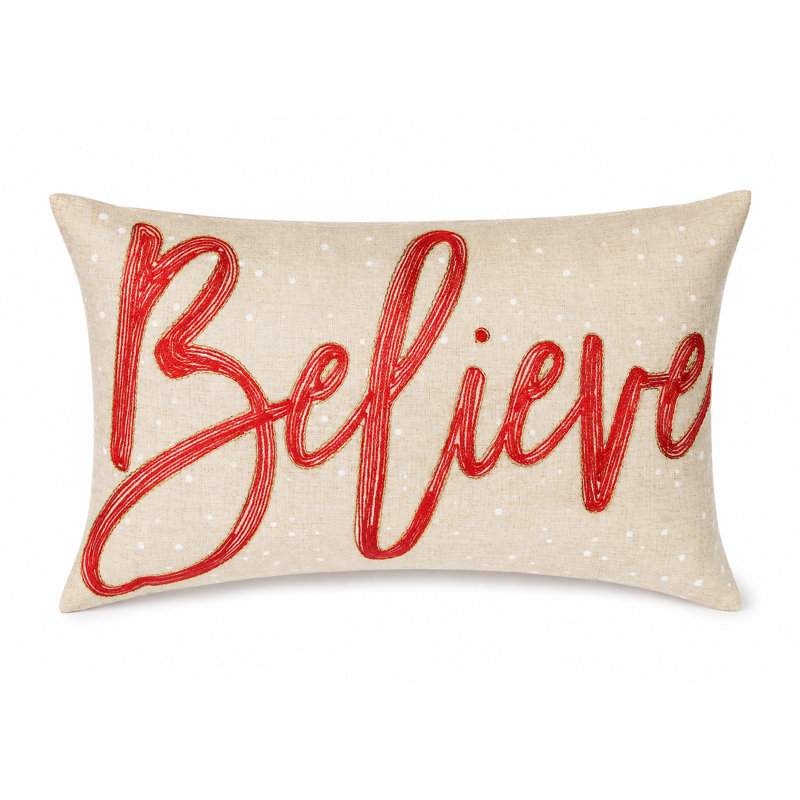 Coussin de Noël brodé Believe, 12 par 20 pouces