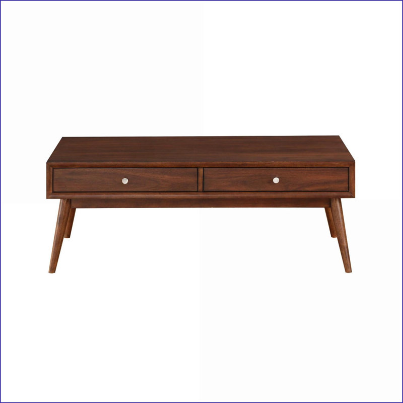 Table basse Mid-Century en placage de noyer brun avec 2 tiroirs, facile à assembler pour le salon