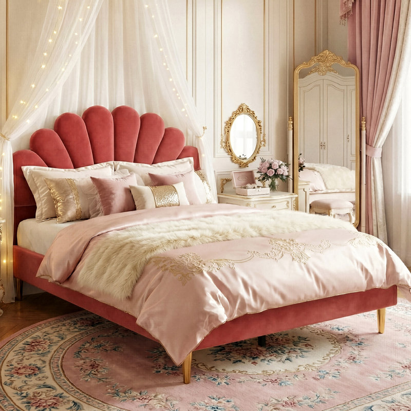 Upholstered Bed, Red, European Double (140X200cm)