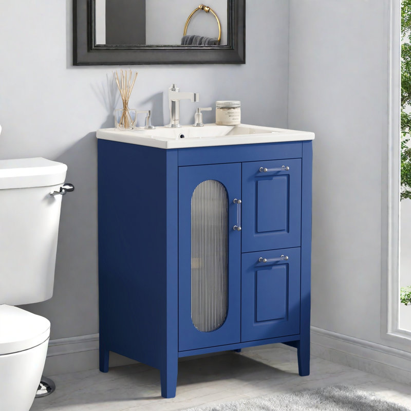 Meuble-lavabo 24 po avec lavabo en céramique, Bleu