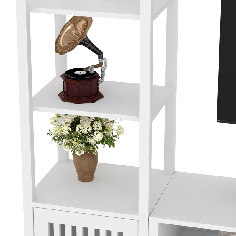 Meuble télé 70 po avec tablettes réglables, console multimédia avec armoire de rangement, ensemble de bibliothèque modulaire 3 pièces