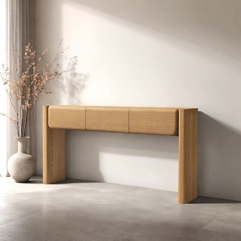 Console avec tiroirs, Bois naturel