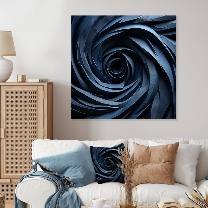 Spiraling Blue Abstract Vortex IV - Art mural spirales abstraites en métal, H 16 po x l 16 po x P 1 po