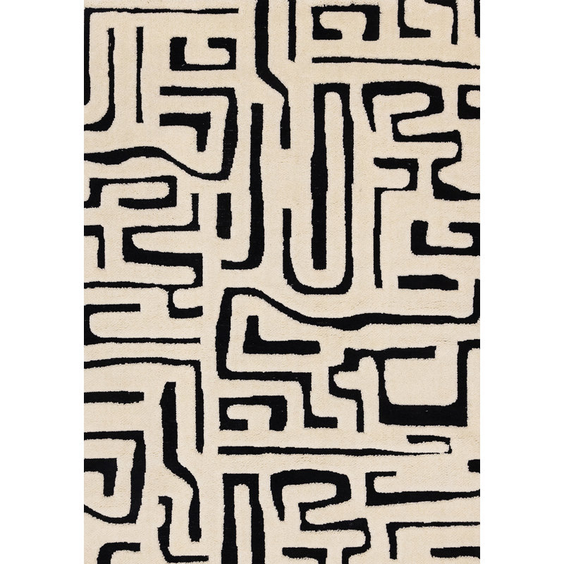 Tapis d'intérieur noir blanc Hopwood, Rectangle 7 pi 10 po x 10 pi 6 po