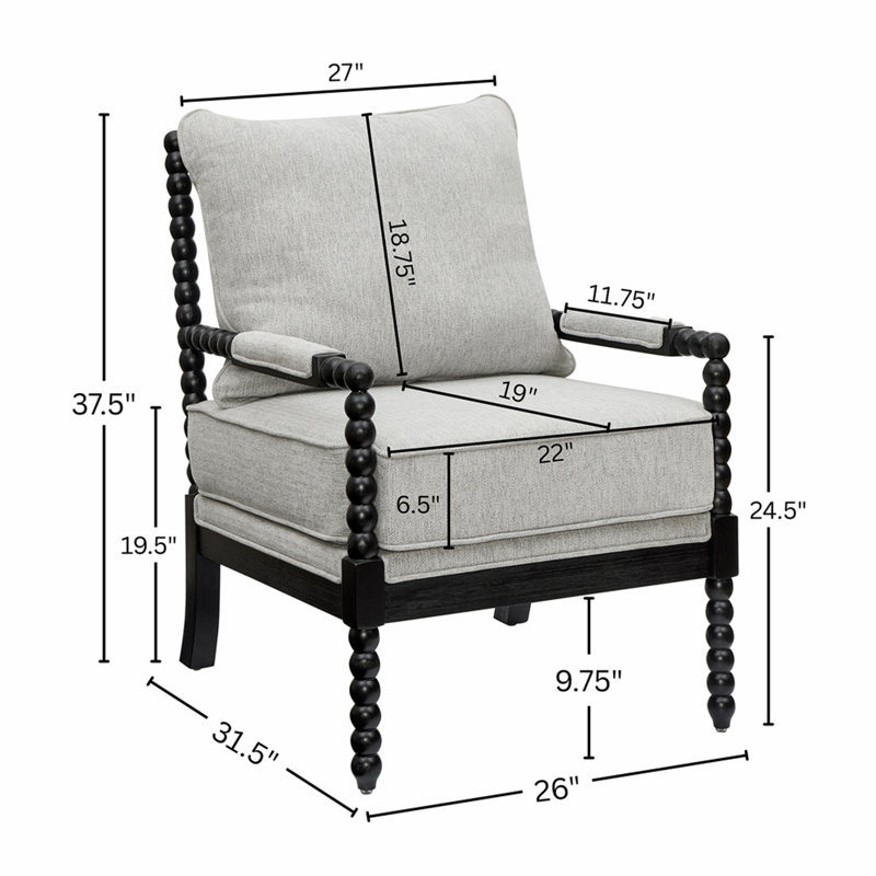 Chaise d'appoint rembourrée avec structure en bois tourné, gris, Gris, Gris, Noir