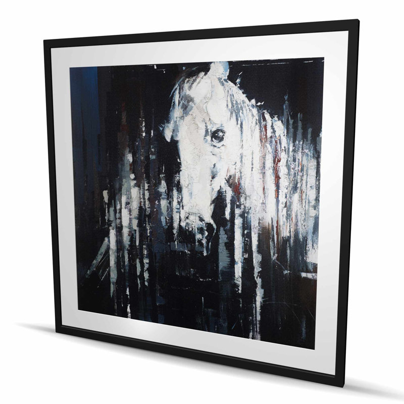 Cheval abstrait sur fond noir - reproduction encadrée