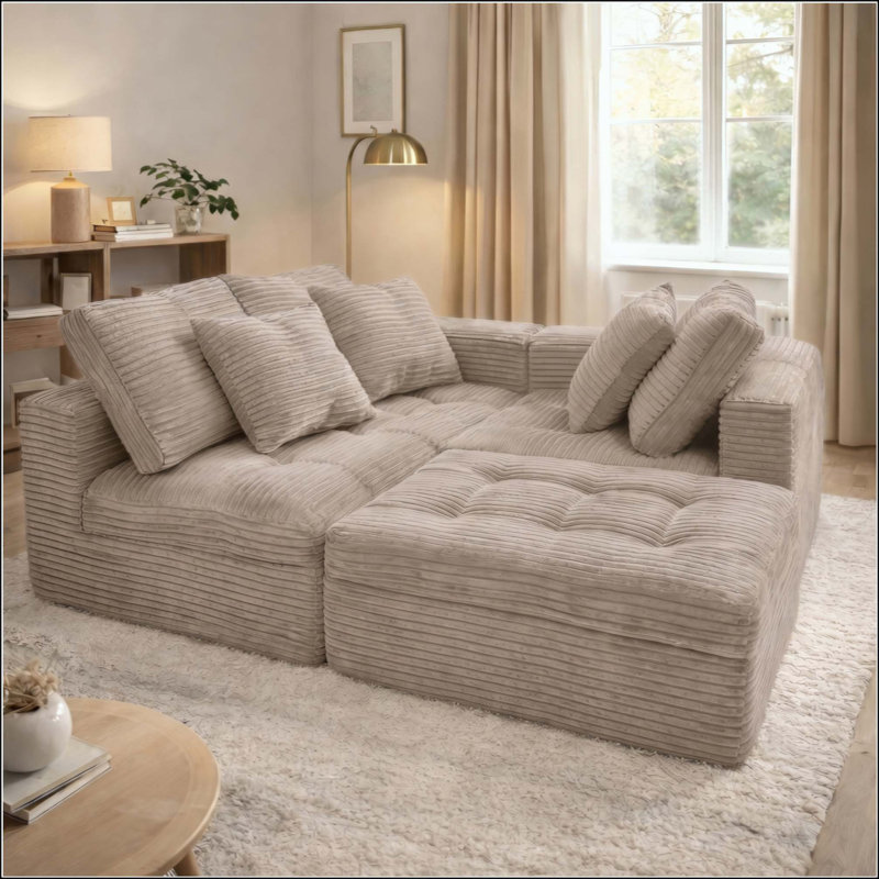 Ensemble de canapé modulaire Cloud, canapé modulaire de 105 po avec repose-pieds, mousse pure, velours en fausse fourrure de lapin, canapé de salon confortable