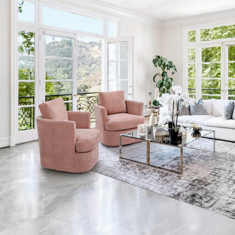 Blendia Upholstered Swivel Barrel Chair (Set Of 2), Pink