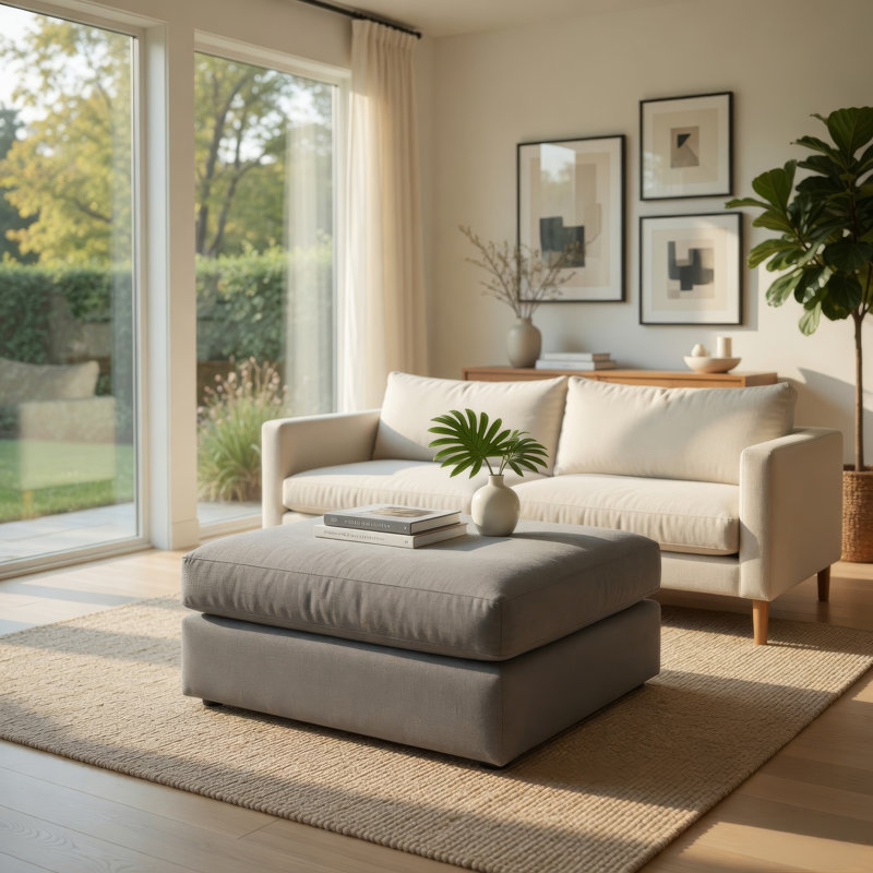Aval Oversized Accent Ottoman, 44 Inch Square Ash Gray Polyester