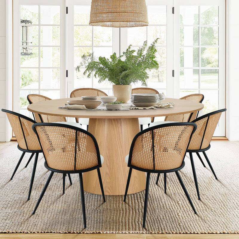 Ensemble de table de salle à manger pour 8 personnes avec table ronde de 60 po et 8 chaises capitonnées rembourrées
