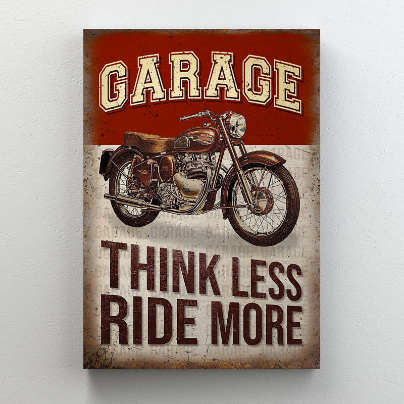 Une moto - Garage Think Less Ride More - 1 pièce, impression d'art graphique rectangulaire sur toile tendue