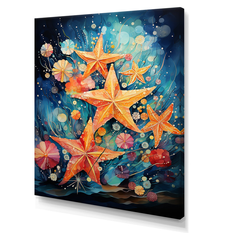 Étoile de mer bleue collage - art mural étoile de mer, Toile tendue, 40" H x 30" W