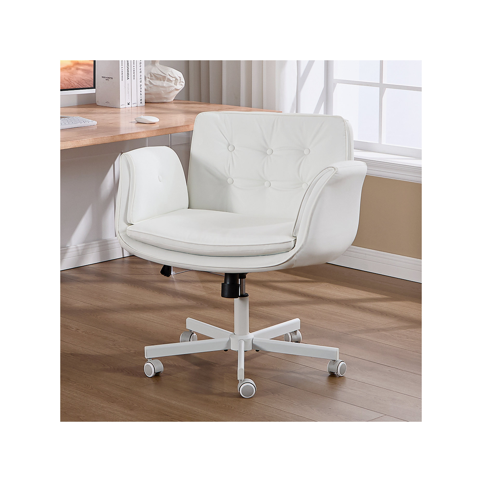 Luii Criss Cross Home Office Chair with wheels and arms, White, White