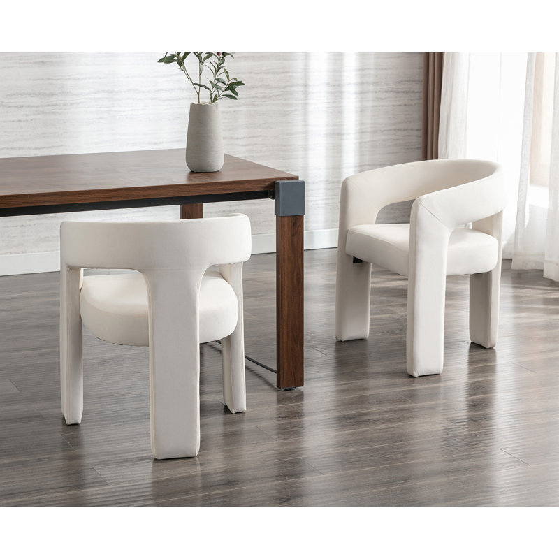 Ivory Velvet Upholstered Modern Side Chair Set