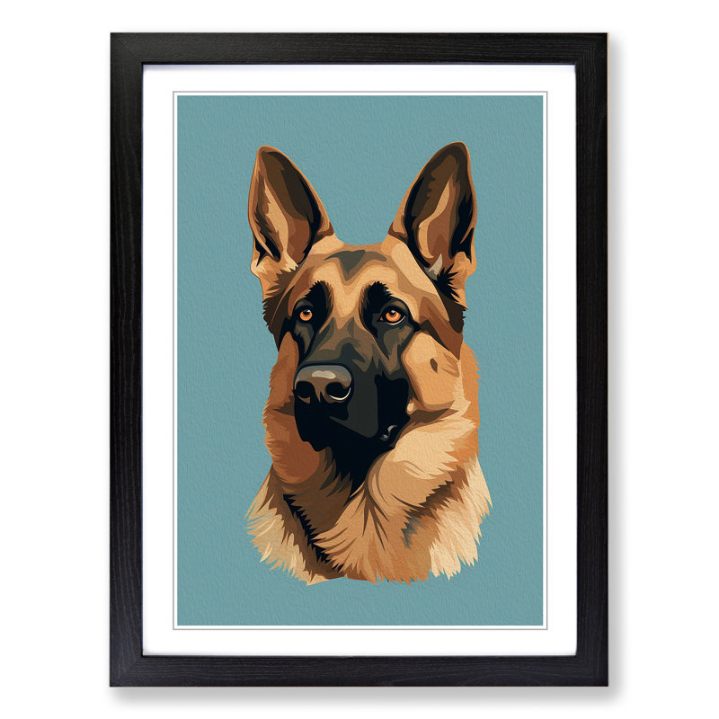 German Shepherd Minimalism - Framed Print, 64cm H x 46cm W, Black Framed
