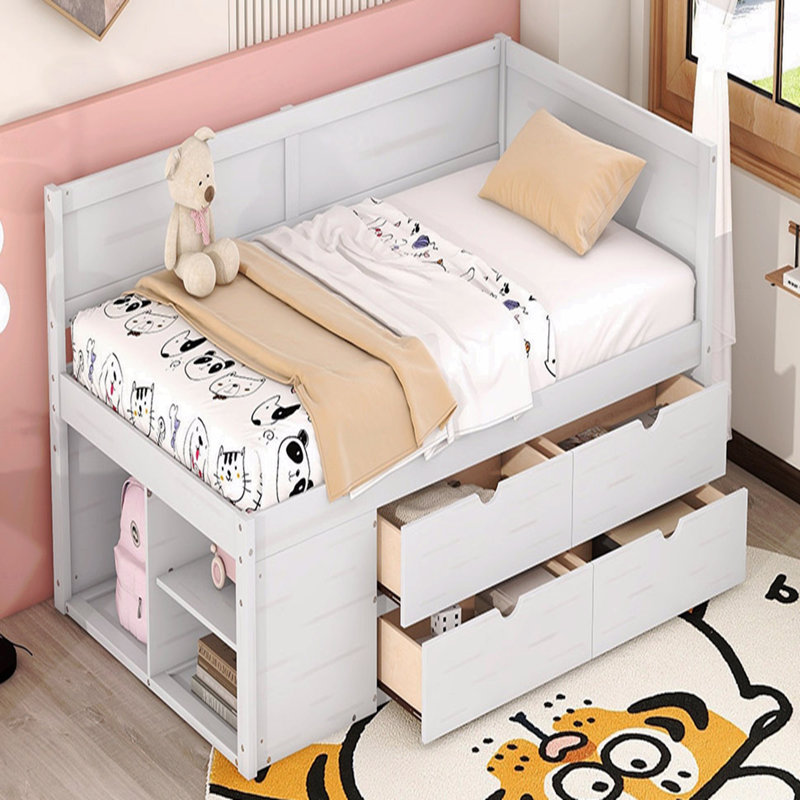 Twin Size Daybed, With Drawers And Shelves, Twin, White