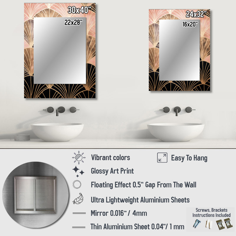 Rose doré Radiance - miroir mural formes abstraites, miroir décoratif moderne, impression d'art en métal, 40 po x 30 po