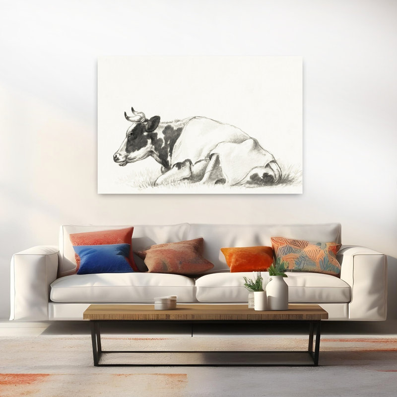 Vache couchée par Jean Bernard, art rétro classique de vache rétro, H 40 po x l 60 po