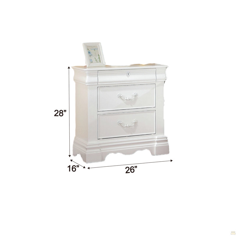 Table de chevet blanche à 3 tiroirs avec tiroir supérieur caché