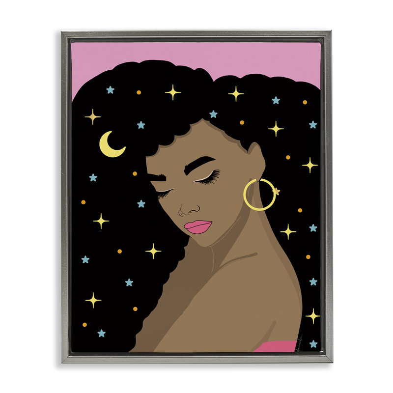 Femme aux cheveux étoilés, Cadre flottant gris lustré, H 21 po x l 17 po