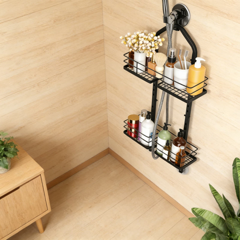 Serviteur de douche à hauteur réglable pour pommes de douche à main - Organisateur de rangement de salle de bain antirouille à 4 niveaux avec support extra long et conception anti-balançoire