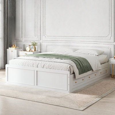 Wooden Platform Bed With 6 Drawers, Without Headboard Design