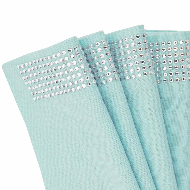 Sparkles Home | Rhinestone Stripe Napkin Set | 20" Square | Linen Cotton Blend | Set of 2, Sky