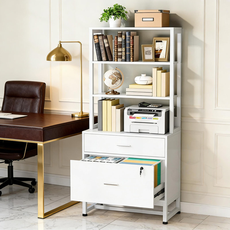 Armoire de bureau 2 tiroirs avec bibliothèque