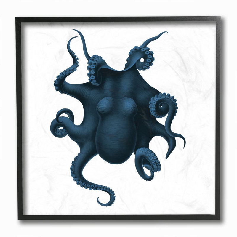 Minimal Blue Octopus Marine Life Sea Creature - impression d'art graphique, H 12 po x l 12 po x P 1,5 po