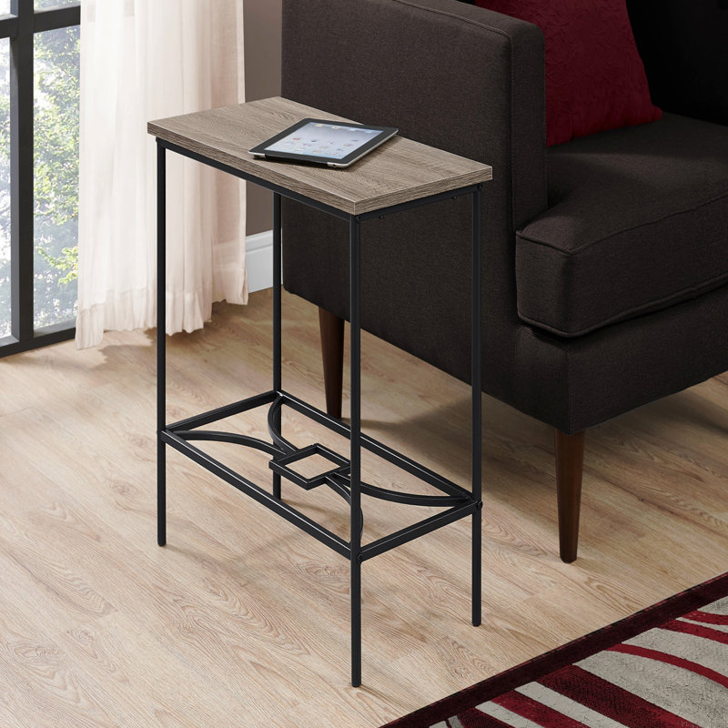 Table d'appoint, côté, bout, étroit, petit, stratifié brun à 2 niveaux, contemporain, moderne, Noir