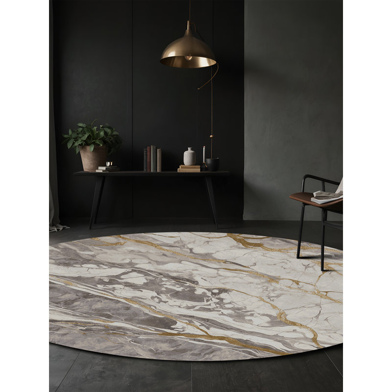 Machine Washable Gray Area Rug, Round 5'
