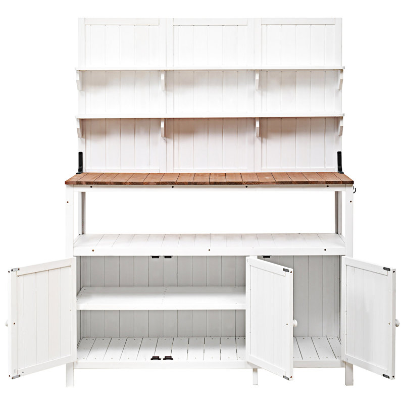Table de plantation d'extérieur avec huche, Blanc