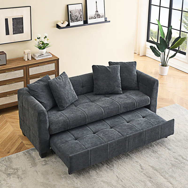 78"Flannelette Pull Out Sofa Sleeper, Dark Gray