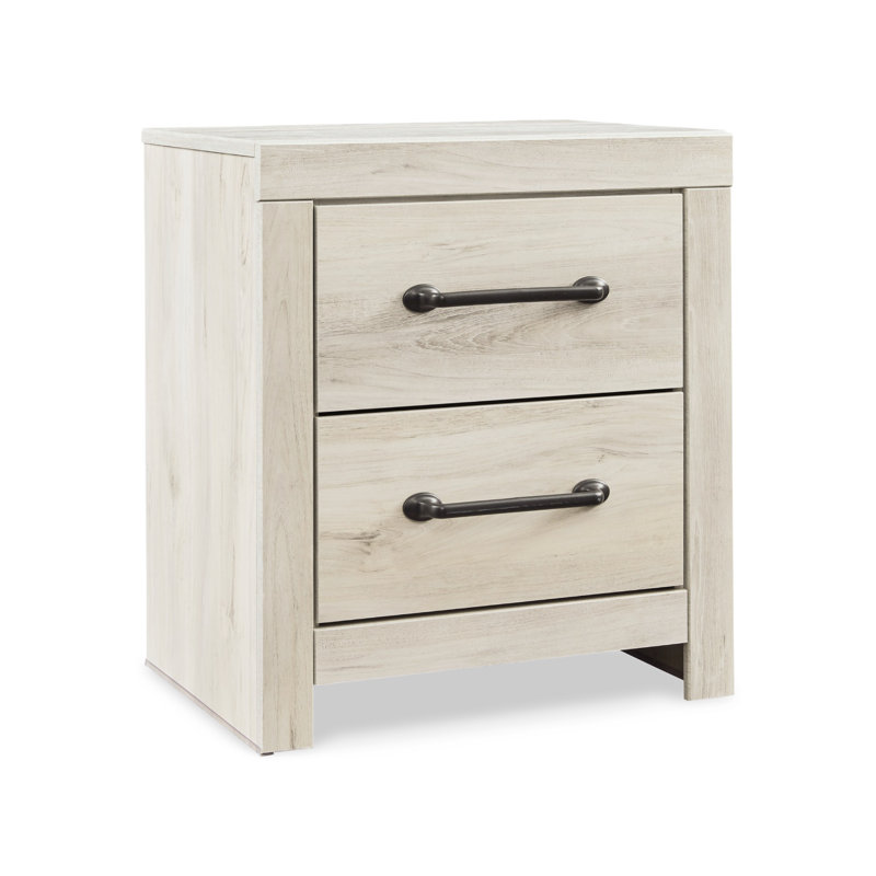 Table de chevet 2 tiroirs Drystan, Blanc vaporeux