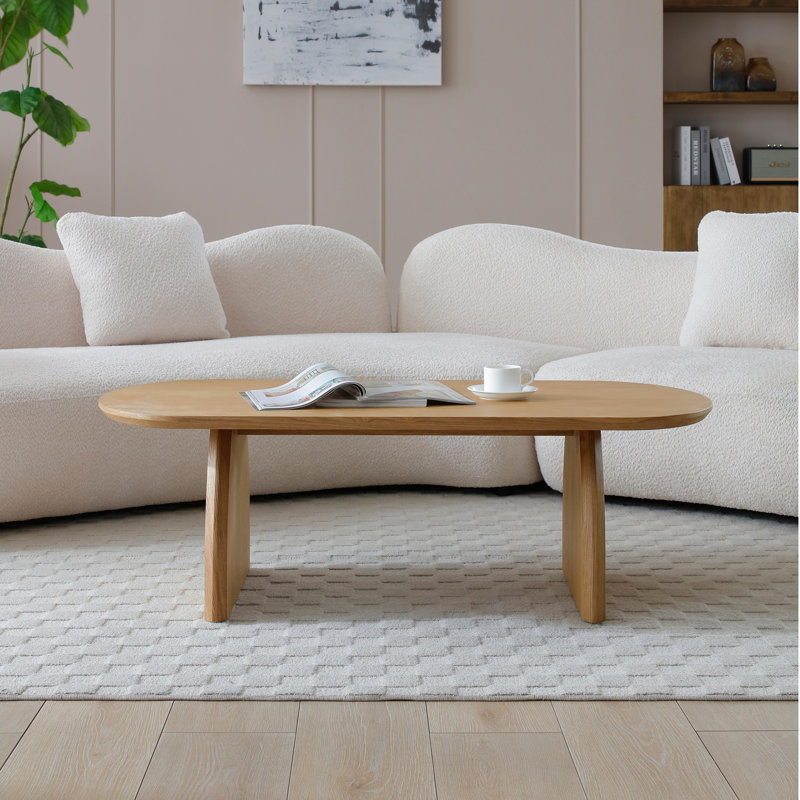 Table basse moderne en bois massif minimaliste, table basse de salon de forme ovale, table d'appoint à base courbée Creative