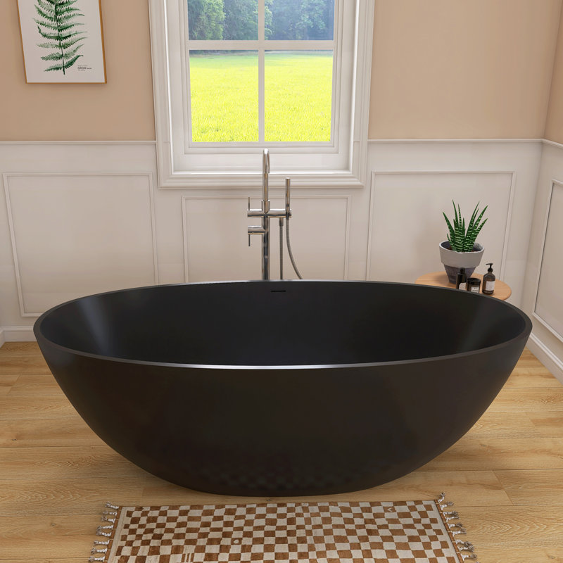 Baignoire profonde autoportante à surface solide de 65 po Fslefay, Noir