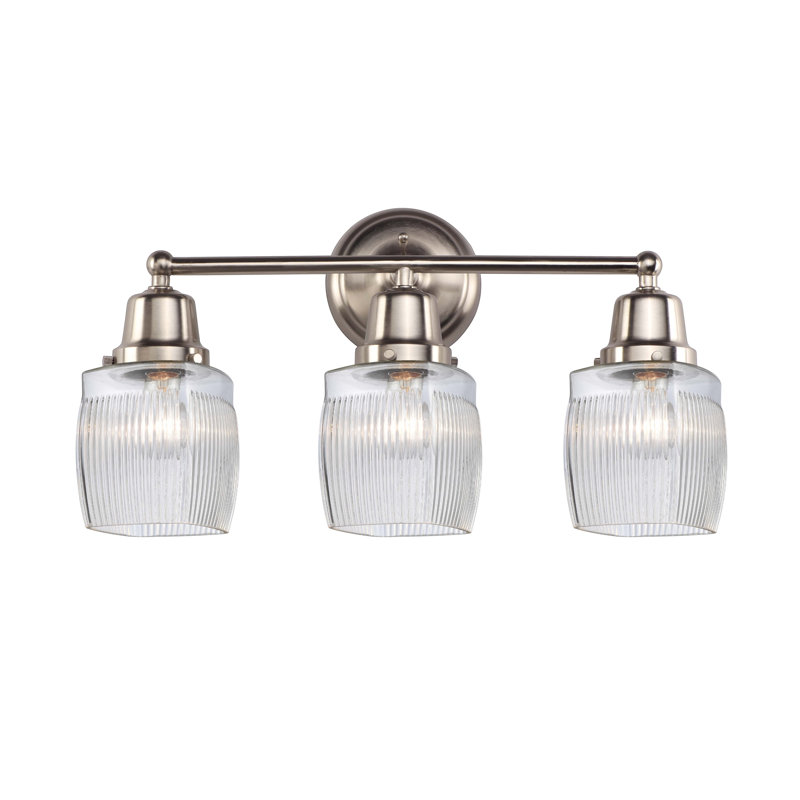 Éclairage pour salle de bain 3 lumières Mireya, Nickel satiné brossé, Halophane transparent, DEL