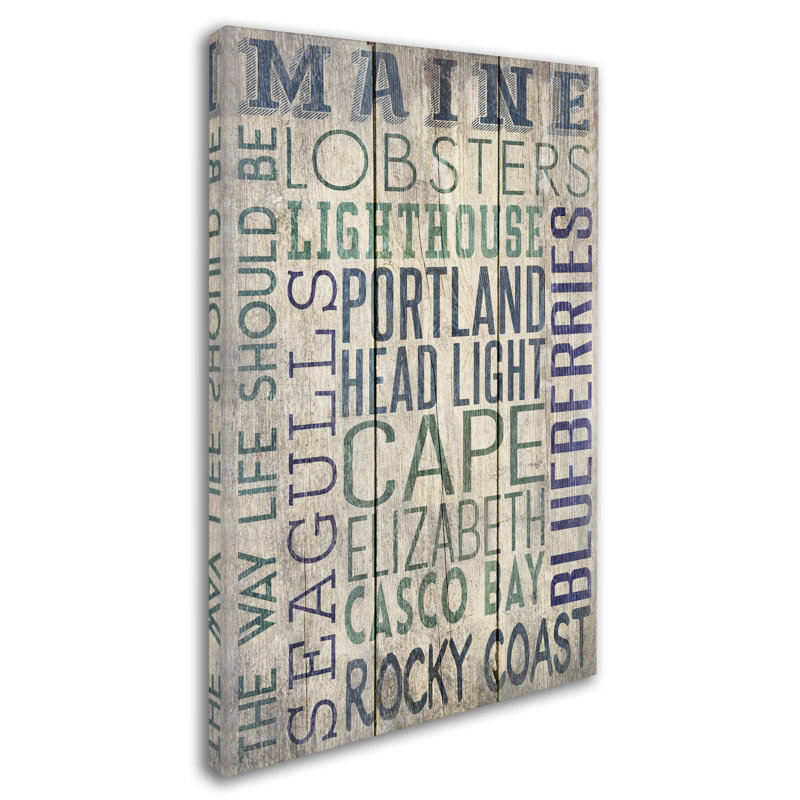 « maine 2 », art textuel sur toile tendue, H 24 po x l 16 po x P 2 po