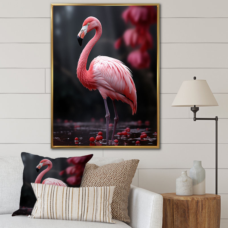 Flamme rose et grise Wassil, H 20 po x l 12 po x P 1 po, Cadre flottant doré
