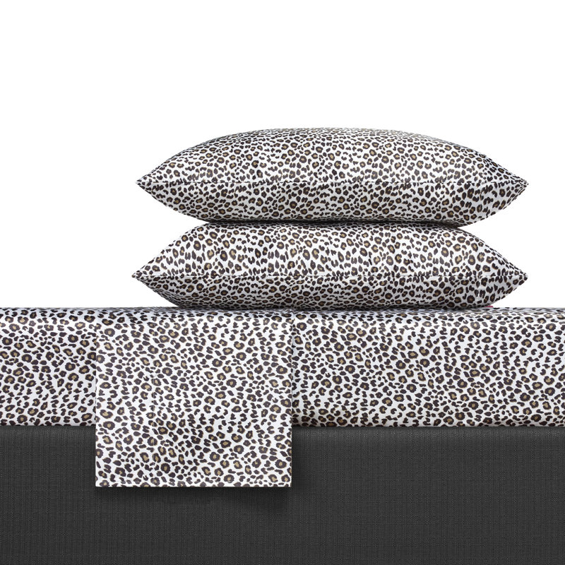 Betsey Johnson Soft Satin Sheet Sets, Betseys Leopard, Queen Sheet Set with 2 Pillowcases