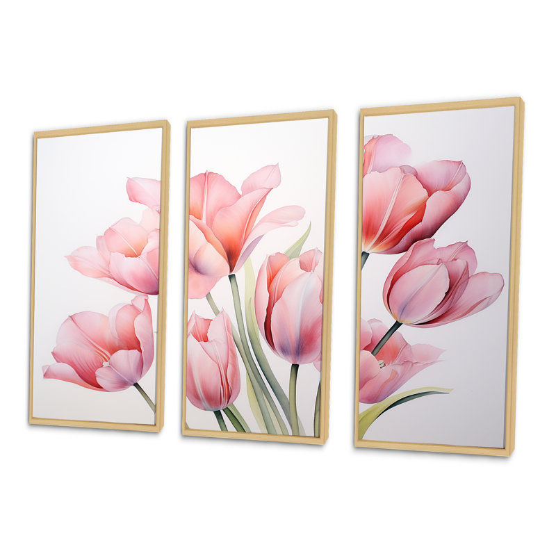 Tulipes, minimalisme, ensemble d'art sur toile, H 40 po x l 60 po x P 1 po, Cadre naturel flottant