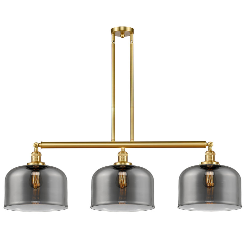 Bell - Luminaire suspendu pour îlot de cuisine 3 lumières 41 ", Ampoule non incluse, Plaqué couleur fumée, Or satiné