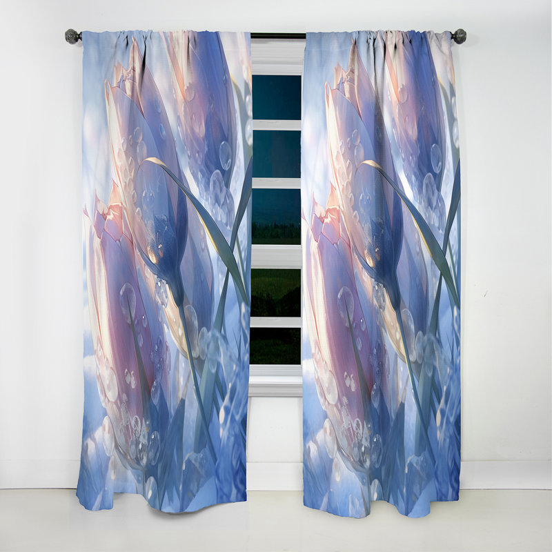 Blue Tulip Elegance I - Rideau tulipe - Rideau occultant à motif floral - 1 panneau, L 52 po x L 84 po